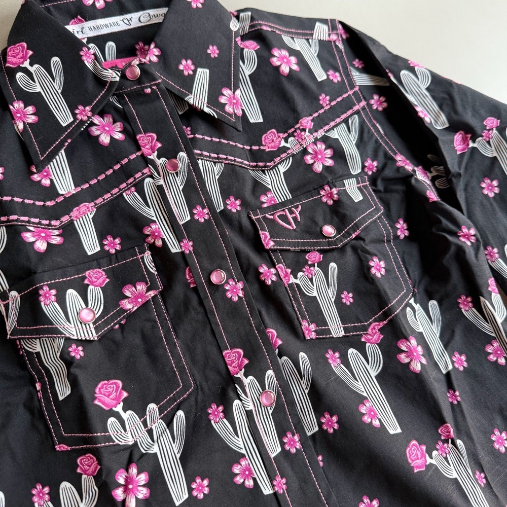 Cowgirl Hardware Girls Small 6 Desert Rose Western Snap Shirt Cactus Floral NWT - Picture 2 of 10